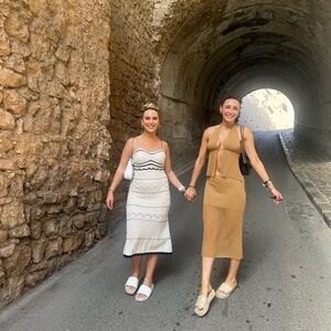 White and black maxi dress